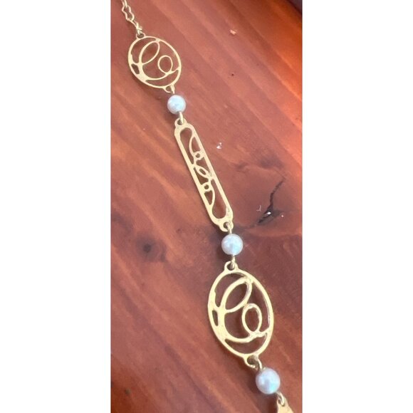 Vintage Gold Tone Avon Necklace Script Initial C Faux Pearl No Clasp Estate 31" - Picture 3 of 4